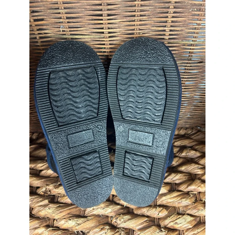 Pegia Kids Black Navy‎ Blue Leather Shearling Lined Ankle Boots Size 2.5